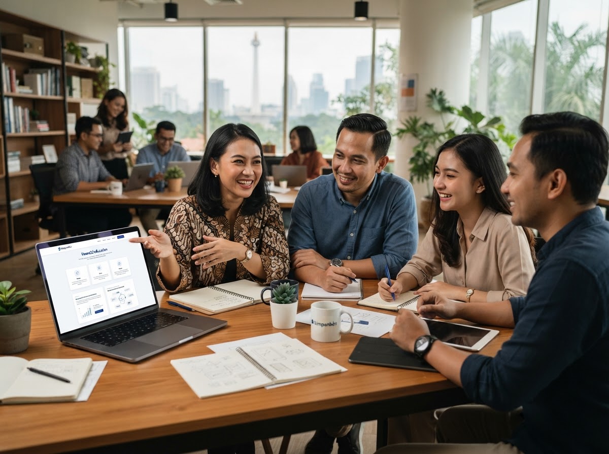 Simpanbèn suasana kerja tim produk dan analisis
